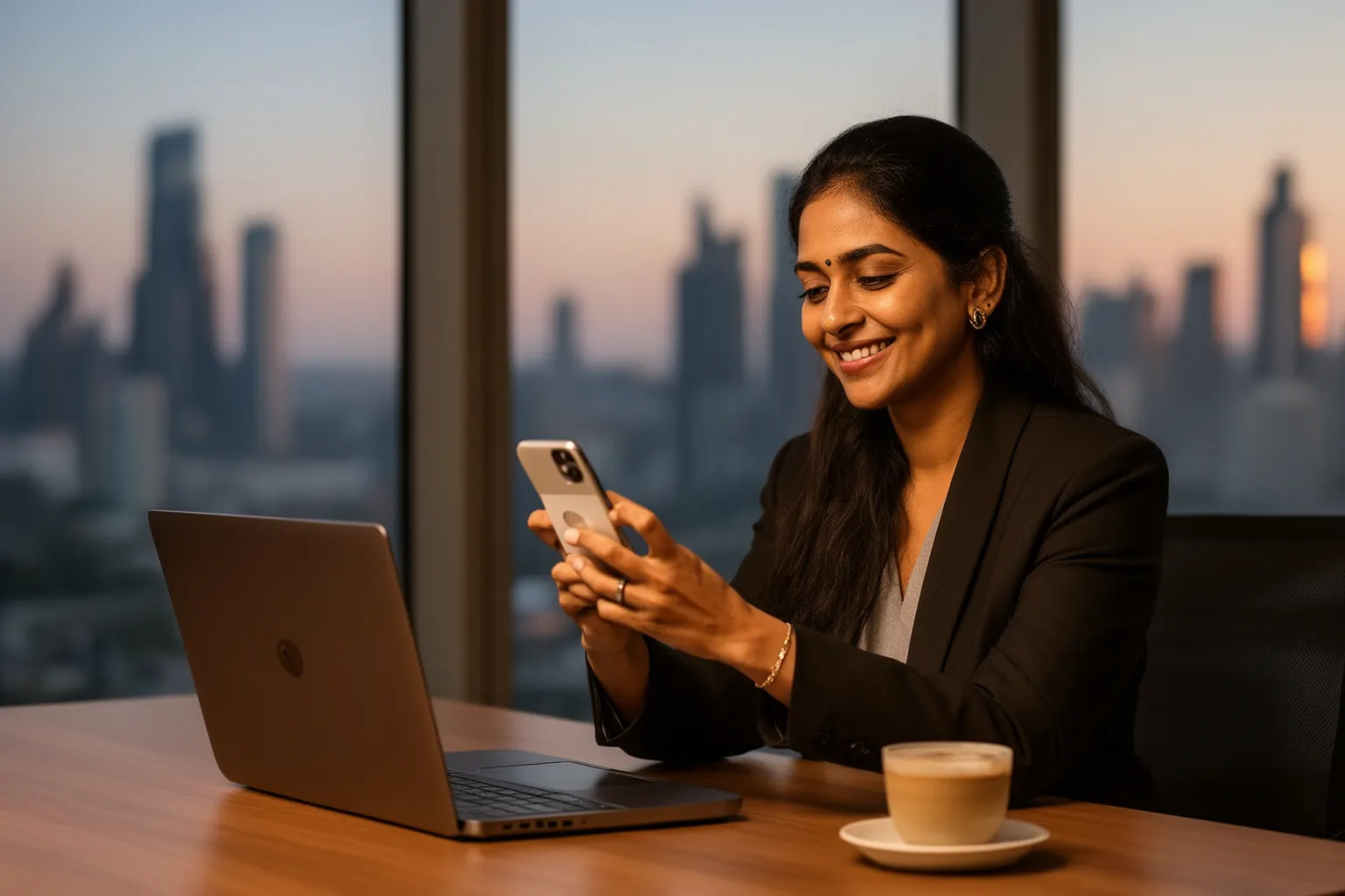 A businesswoman checking a payment confirmation on her phone